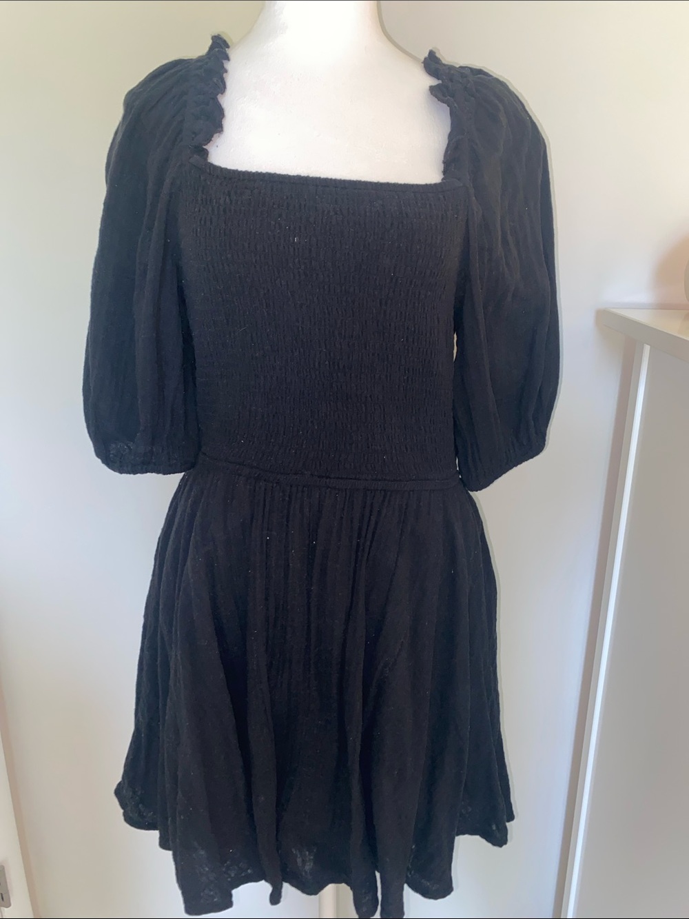 And Now This Women's Black Smocked Square-Neck Mini Dress